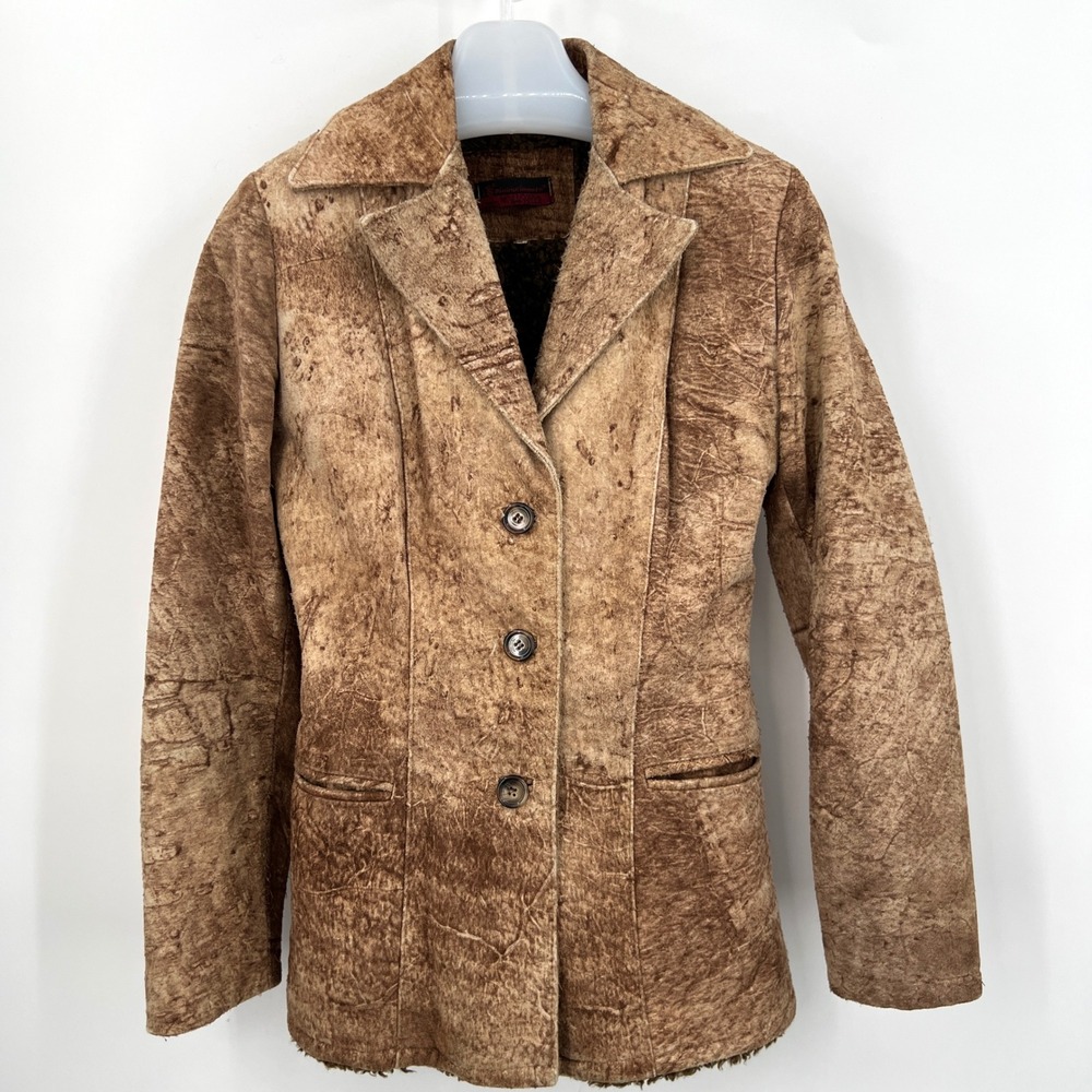 Vintage 70s Rinascimento Italy Teddy Lined‎ Brown Leather Jacket Distressed